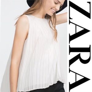 Zara Pleated White Top Sleeveless Sz M
